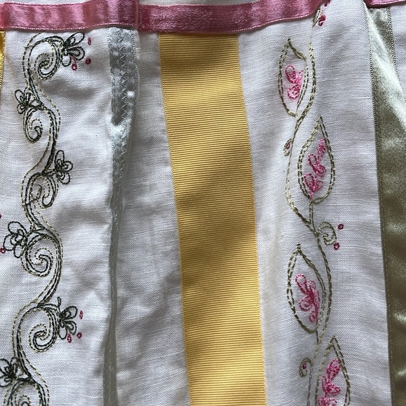 Elegant Yellow and Pink Embroidered Midi Skirt - Picture 2 of 6